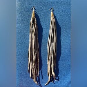 Gray Fringe Leather ‘Cheap Thrills’ Earrings by Just Joey Rose